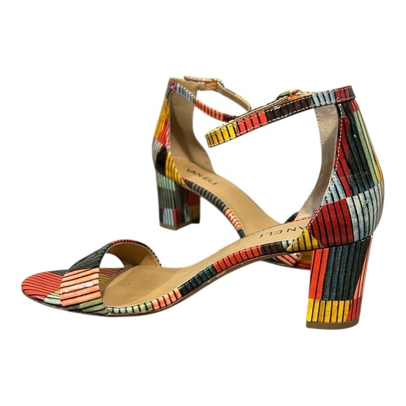 VANELI Meres Multicolor Striped Patent Leather Ankle Straps Heels Sandals W6.5 - Picture 4 of 10